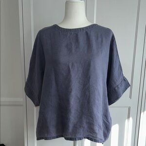 Blue Linen Hemp Batwing Blouse